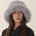 Teresa | Women's Wide Brim Rounded Crown Plush Fuzzy Bucket Hat