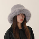 Teresa | Women's Wide Brim Rounded Crown Plush Fuzzy Bucket Hat
