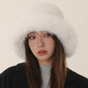 Teresa | Women's Wide Brim Rounded Crown Plush Fuzzy Bucket Hat