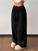 Theresa | Women's Drawstring Waist Side Pocket Ribbed Wide Leg Pants