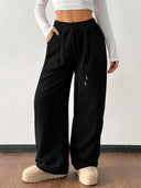 Theresa | Women's Drawstring Waist Side Pocket Ribbed Wide Leg Pants