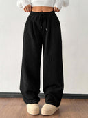 Theresa | Women's Drawstring Waist Side Pocket Ribbed Wide Leg Pants