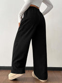 Theresa | Women's Drawstring Waist Side Pocket Ribbed Wide Leg Pants