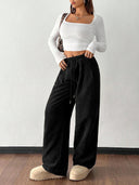 Theresa | Women's Drawstring Waist Side Pocket Ribbed Wide Leg Pants