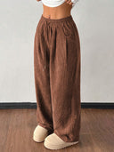 Theresa | Women's Drawstring Waist Side Pocket Ribbed Wide Leg Pants
