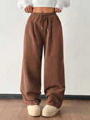 Theresa | Women's Drawstring Waist Side Pocket Ribbed Wide Leg Pants