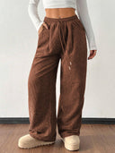Theresa | Women's Drawstring Waist Side Pocket Ribbed Wide Leg Pants