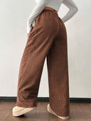 Theresa | Women's Drawstring Waist Side Pocket Ribbed Wide Leg Pants