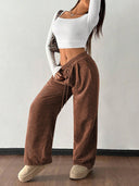 Theresa | Women's Drawstring Waist Side Pocket Ribbed Wide Leg Pants