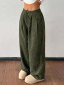 Theresa | Women's Drawstring Waist Side Pocket Ribbed Wide Leg Pants