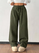 Theresa | Women's Drawstring Waist Side Pocket Ribbed Wide Leg Pants