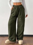Theresa | Women's Drawstring Waist Side Pocket Ribbed Wide Leg Pants
