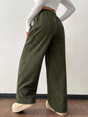 Theresa | Women's Drawstring Waist Side Pocket Ribbed Wide Leg Pants