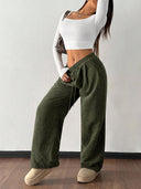 Theresa | Women's Drawstring Waist Side Pocket Ribbed Wide Leg Pants