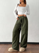 Theresa | Women's Drawstring Waist Side Pocket Ribbed Wide Leg Pants