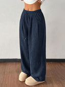 Theresa | Women's Drawstring Waist Side Pocket Ribbed Wide Leg Pants
