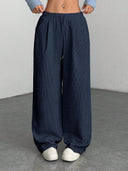 Theresa | Women's Drawstring Waist Side Pocket Ribbed Wide Leg Pants