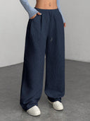 Theresa | Women's Drawstring Waist Side Pocket Ribbed Wide Leg Pants