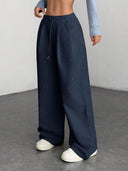 Theresa | Women's Drawstring Waist Side Pocket Ribbed Wide Leg Pants