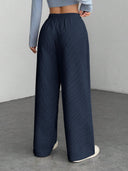 Theresa | Women's Drawstring Waist Side Pocket Ribbed Wide Leg Pants