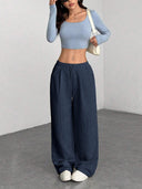 Theresa | Women's Drawstring Waist Side Pocket Ribbed Wide Leg Pants