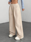 Theresa | Women's Drawstring Waist Side Pocket Ribbed Wide Leg Pants