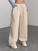 Theresa | Women's Drawstring Waist Side Pocket Ribbed Wide Leg Pants