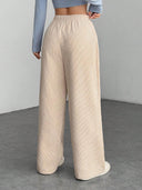 Theresa | Women's Drawstring Waist Side Pocket Ribbed Wide Leg Pants