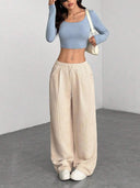 Theresa | Women's Drawstring Waist Side Pocket Ribbed Wide Leg Pants