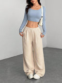 Theresa | Women's Drawstring Waist Side Pocket Ribbed Wide Leg Pants