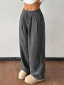 Theresa | Women's Drawstring Waist Side Pocket Ribbed Wide Leg Pants