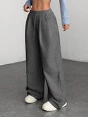Theresa | Women's Drawstring Waist Side Pocket Ribbed Wide Leg Pants