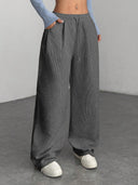 Theresa | Women's Drawstring Waist Side Pocket Ribbed Wide Leg Pants