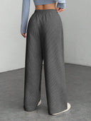Theresa | Women's Drawstring Waist Side Pocket Ribbed Wide Leg Pants