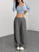 Theresa | Women's Drawstring Waist Side Pocket Ribbed Wide Leg Pants