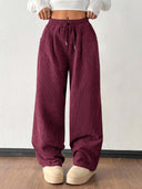 Theresa | Women's Drawstring Waist Side Pocket Ribbed Wide Leg Pants