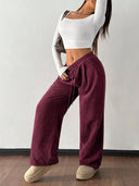 Theresa | Women's Drawstring Waist Side Pocket Ribbed Wide Leg Pants
