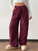 Theresa | Women's Drawstring Waist Side Pocket Ribbed Wide Leg Pants