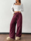 Theresa | Women's Drawstring Waist Side Pocket Ribbed Wide Leg Pants