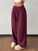 Theresa | Women's Drawstring Waist Side Pocket Ribbed Wide Leg Pants