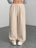 Theresa | Women's Drawstring Waist Side Pocket Ribbed Wide Leg Pants