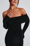 Thessaly | Women's Off Shoulder Foldover Neck Long Sleeve Knit Maxi Dress