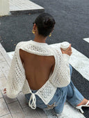 Tilly | Women's Open Knit Backless Long Sleeve Sweater