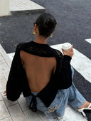 Tilly | Women's Open Knit Backless Long Sleeve Sweater