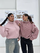 Tori | Women's Oversized Striped Zip Up Knit Sweater