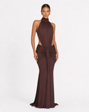 Ursula | Women's Ruched Halter Neck Maxi Dress with Side Cutouts