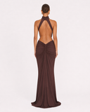 Ursula | Women's Ruched Halter Neck Maxi Dress with Side Cutouts