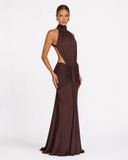 Ursula | Women's Ruched Halter Neck Maxi Dress with Side Cutouts