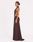 Ursula | Women's Ruched Halter Neck Maxi Dress with Side Cutouts