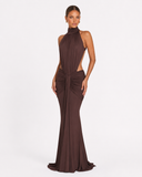 Ursula | Women's Ruched Halter Neck Maxi Dress with Side Cutouts